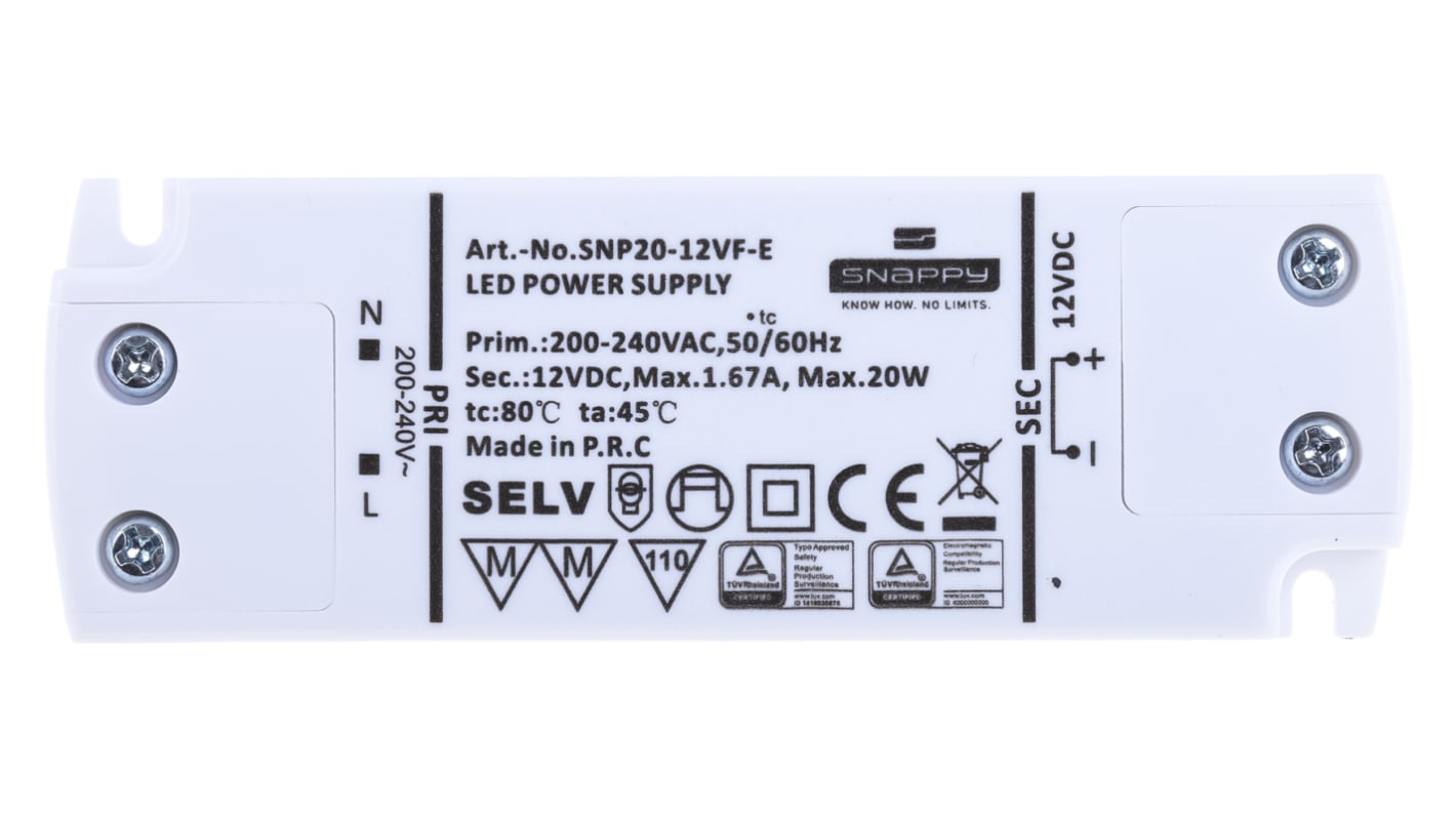 Driver de LED RS PRO,sortie 12V 1.67A, 20W, IP20