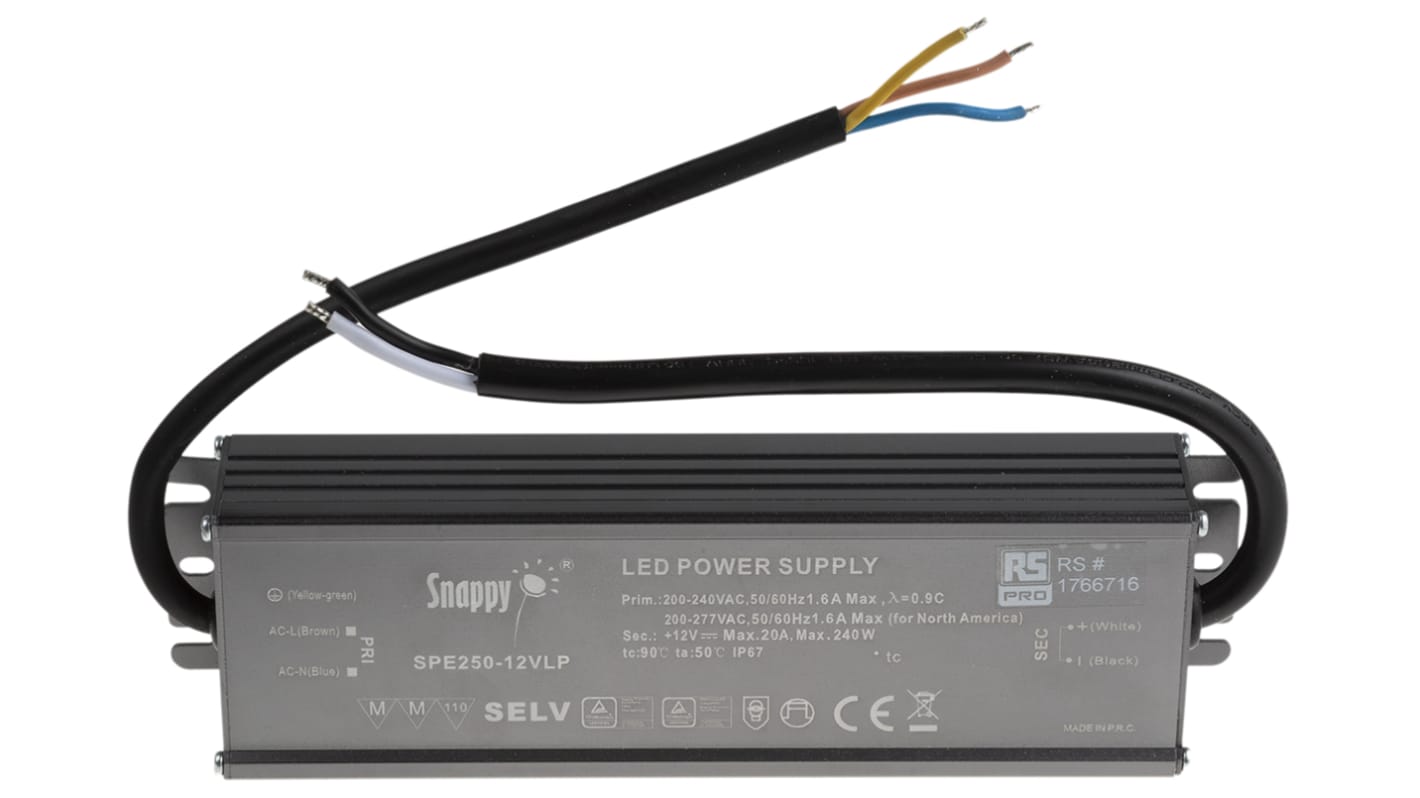 Sterownik LED napięcie wyjciowe: 12V 20A napięcie wejściowe: 200→ 277 V ac stabilizowany napięciowo 250W RS PRO