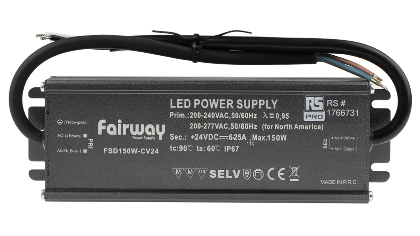 RS PRO LED Driver, 24V Output, 150W Output, 6.25A Output, Constant Voltage