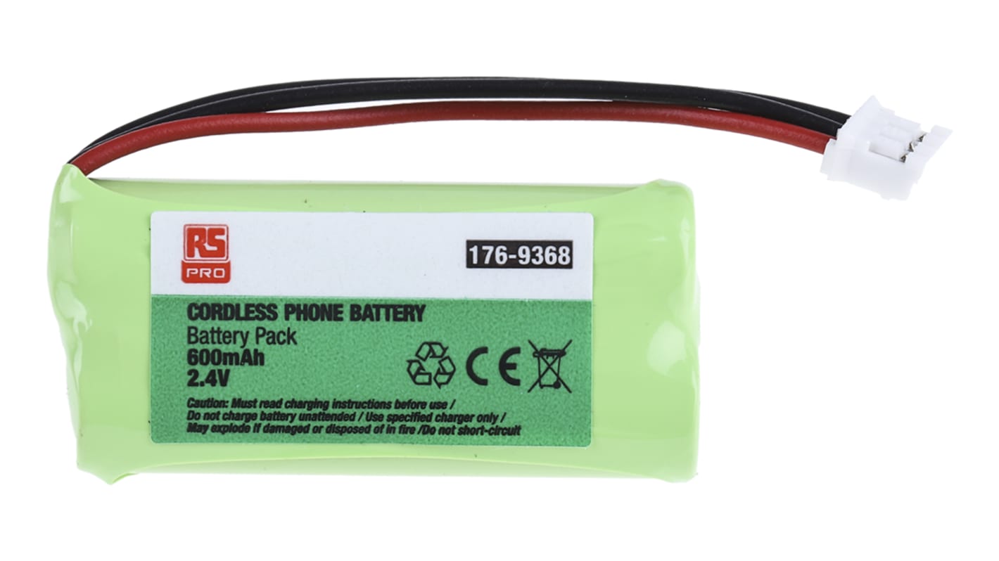 RS PRO NiMH Akkupack, 2-Zellen AAA 2.4V / 600mAh, Draht-Anschluss