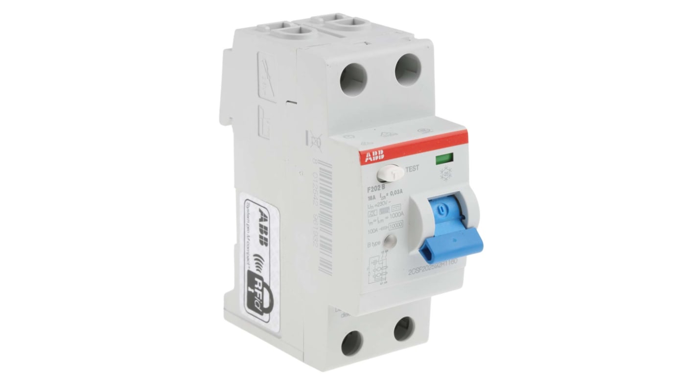 ABB F200 RCCB, 16A, 2 Pole, 30mA, Type B, 230V ac