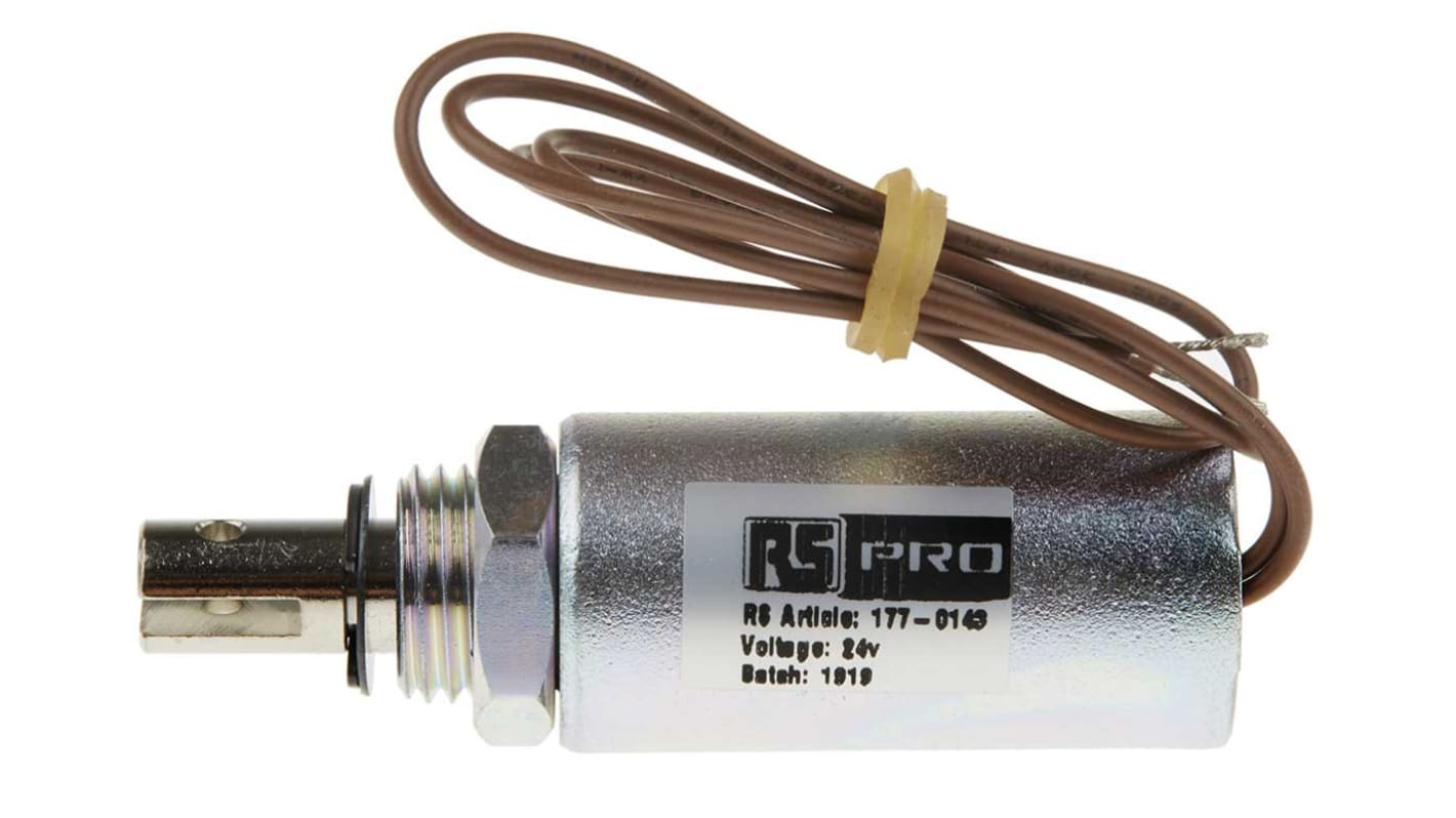 Solenoide lineal de tirar RS PRO, 24 V dc, recorrido 10mm