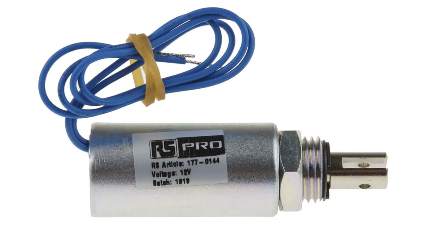 Solenoide lineal de tirar RS PRO, 12 V dc, recorrido 10mm