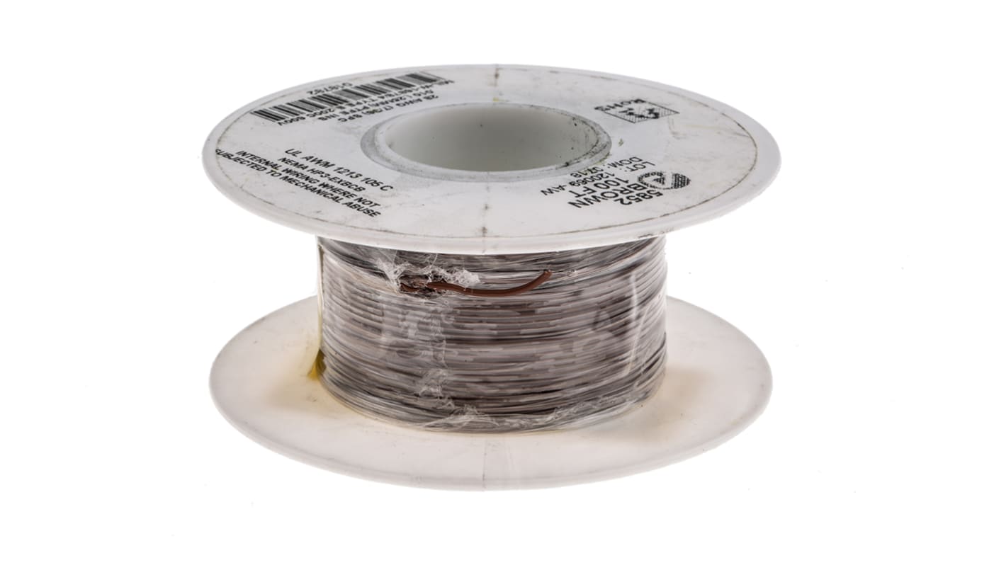 Alpha Wire Brown 0.09 mm² PTFE Equipment Wire, 28 AWG, 7/0.13 mm, 30m, PTFE Insulation