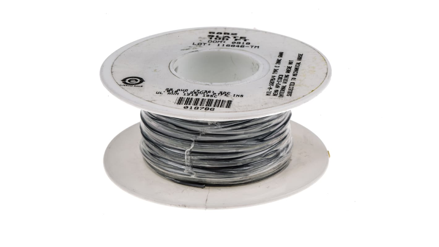 Alpha Wire Grey 0.09 mm² PTFE Equipment Wire, 28 AWG, 7/0.13 mm, 30m, PTFE Insulation