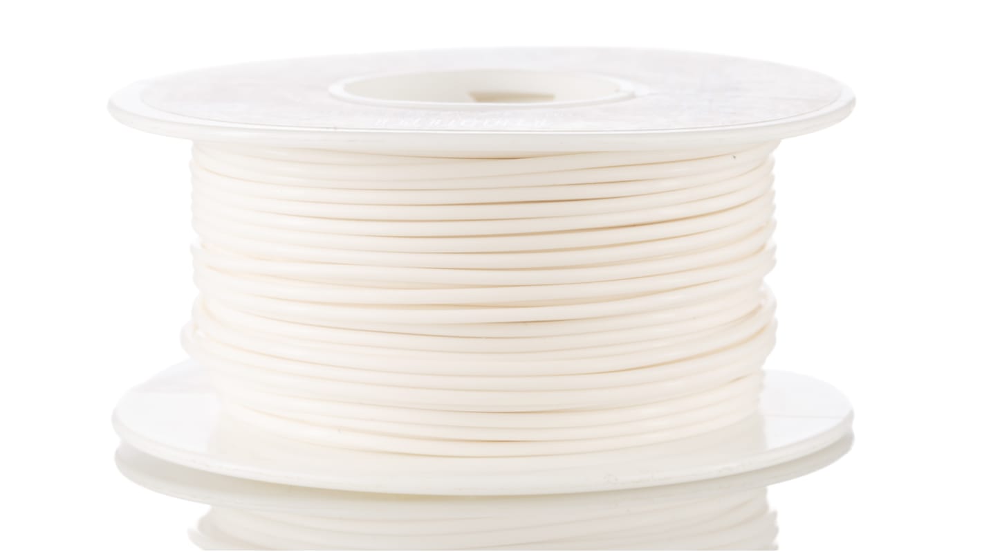 Alpha Wire Einzeladerleitung 0.35 mm², 22 AWG 30m Weiß PTFE isoliert Ø 1.27mm 7/0,25 mm Litzen UL1213