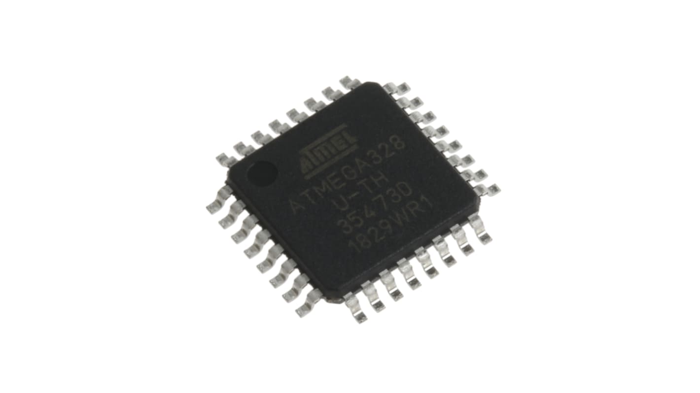 Microcontrolador Microchip ATMEGA328-AUR, núcleo AVR de 8bit, RAM 2 kB, 20MHZ, TQFP de 32 pines