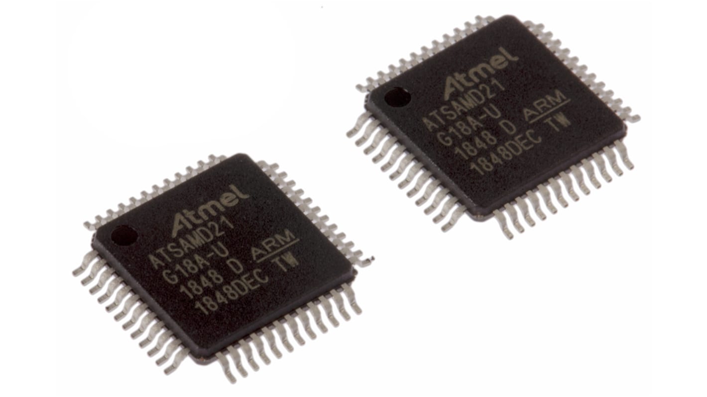 Microcontrolador Microchip ATSAMD21G18A-AU, núcleo ARM Cortex M0+ de 32bit, RAM 32 kB, 48MHZ, TQFP de 48 pines