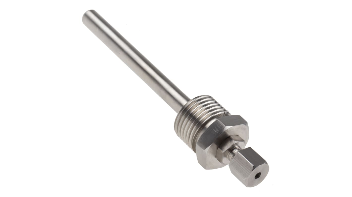 RS PRO, 1/2 BSP Thermowell for Use with Temperature Probe, 3 mm, 8 (Pocket) mm Probe, RoHS Standard