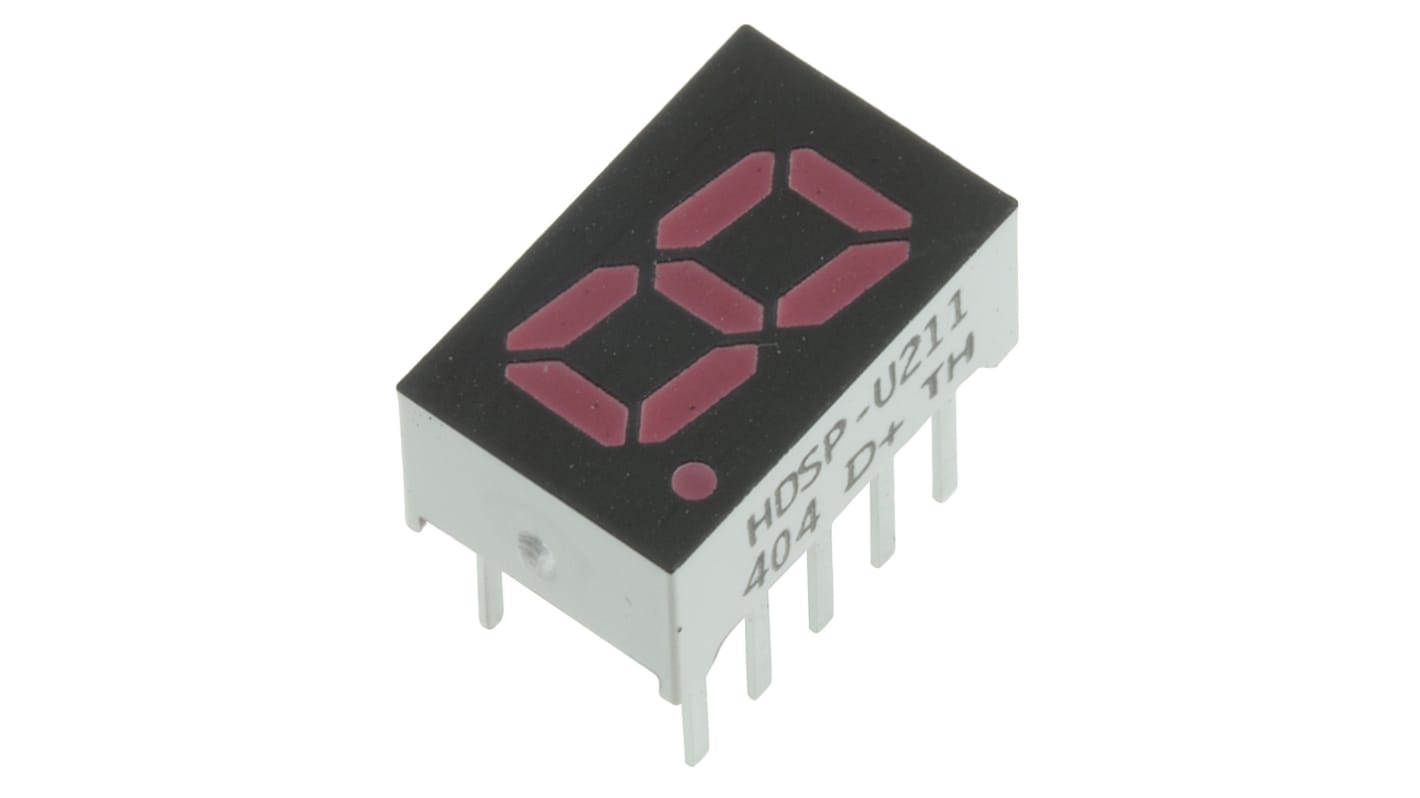 Broadcom LED-es kijelző, Hétszegmenses, Anód, Vörös, 5,4 mcd, 8mm karaktermagasság 626 nm