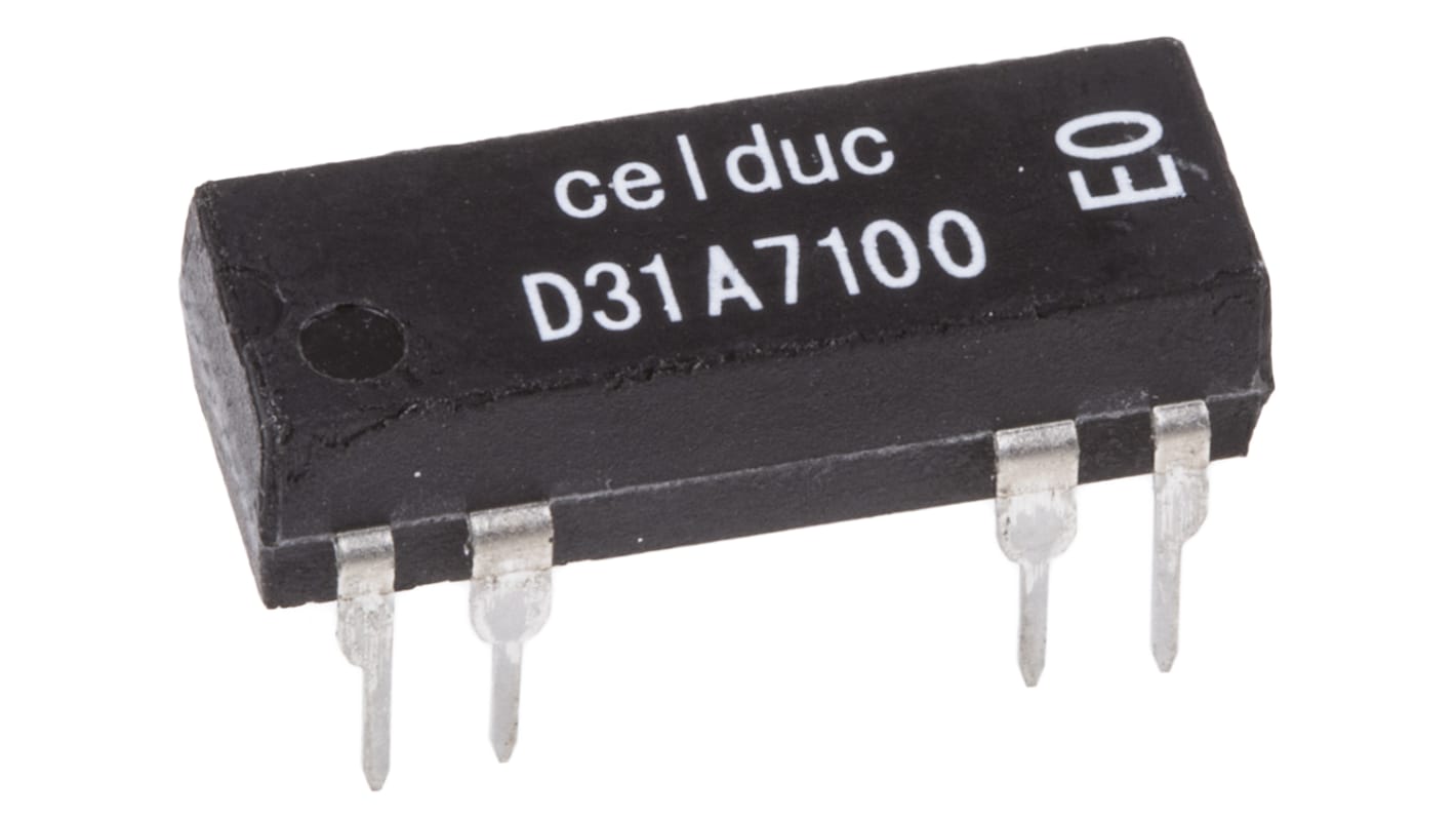 Relè reed D31A7100 con contatto Monopolare normalmente aperto, tensione bobina 24V cc, corrente 0,5 A