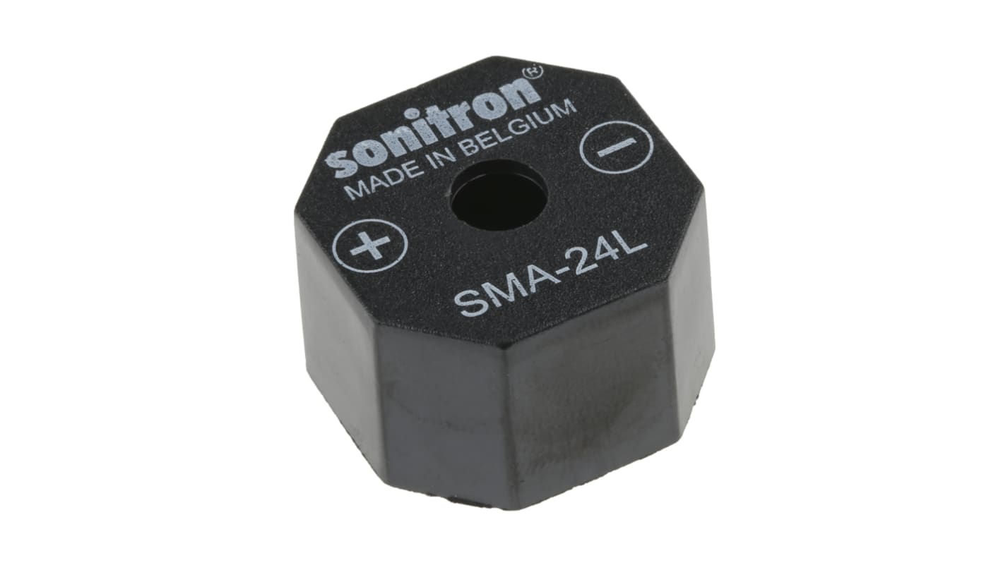 Zumbador Piezoeléctrico Sonitron SMA-24L-P17.5, 98dB, Montaje en orificio pasante, Continua, Interno