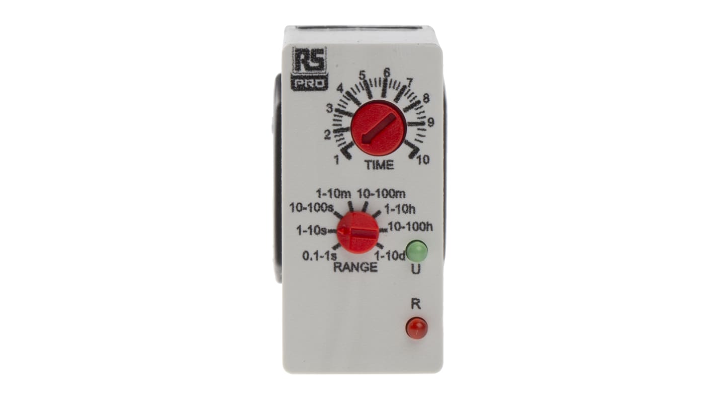 RS PRO Zeitrelais, Steckanschluss , 0.1 s → 10Tage, 12 → 240V ac/dc Einfach, 2-poliger Wechsler