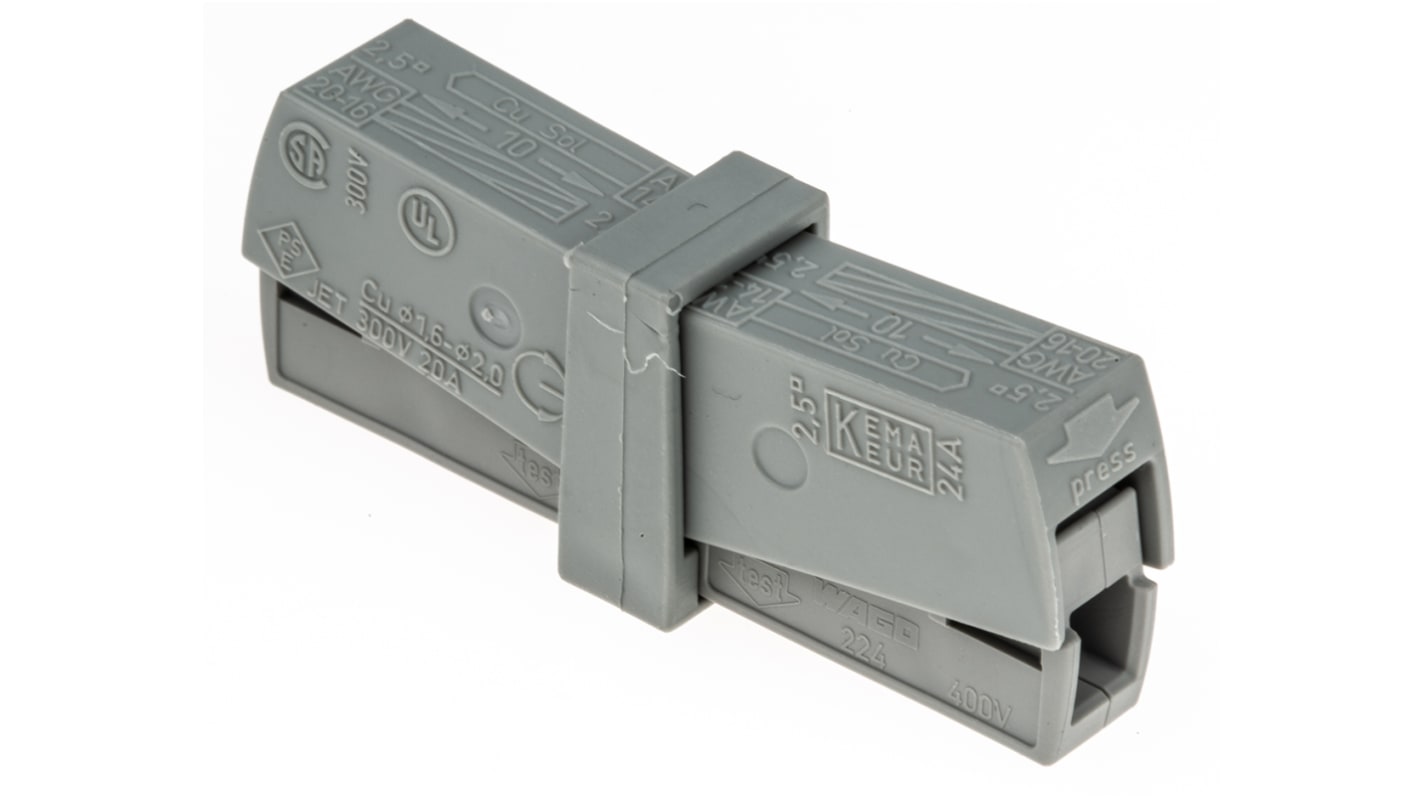 Wago 224 Series Connector, 3-Way, 24A