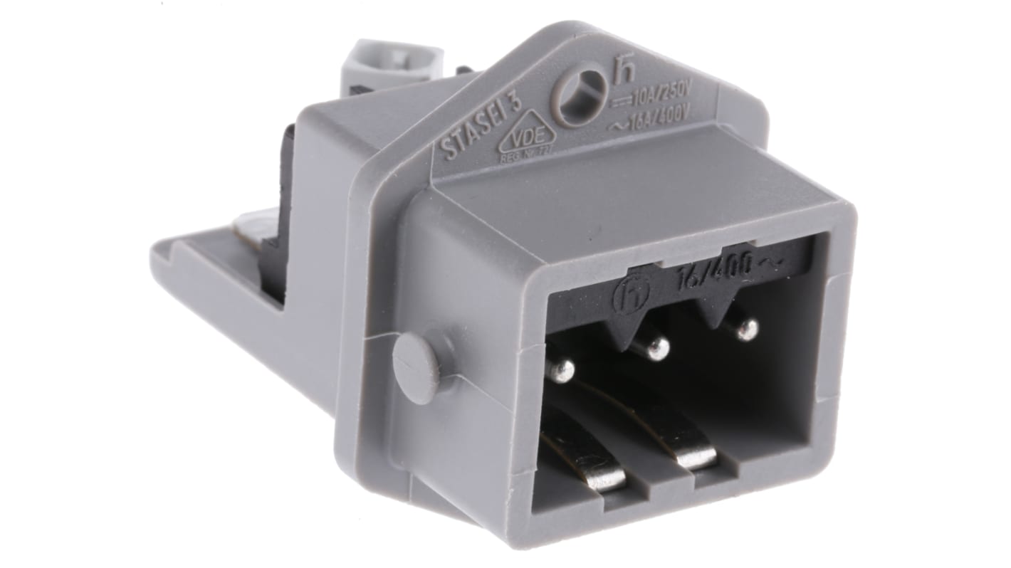 Hirschmann, ST Grey Panel Mount 3P Heavy Duty Power Connector Plug, Socket, Rated At 16A, 250 V, 400 V