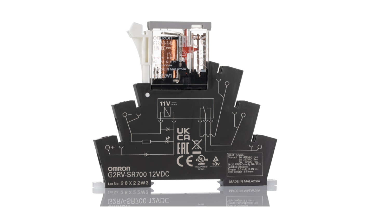 Omron DIN Rail Power Relay, 12V dc Coil, 6A Switching Current, SPDT