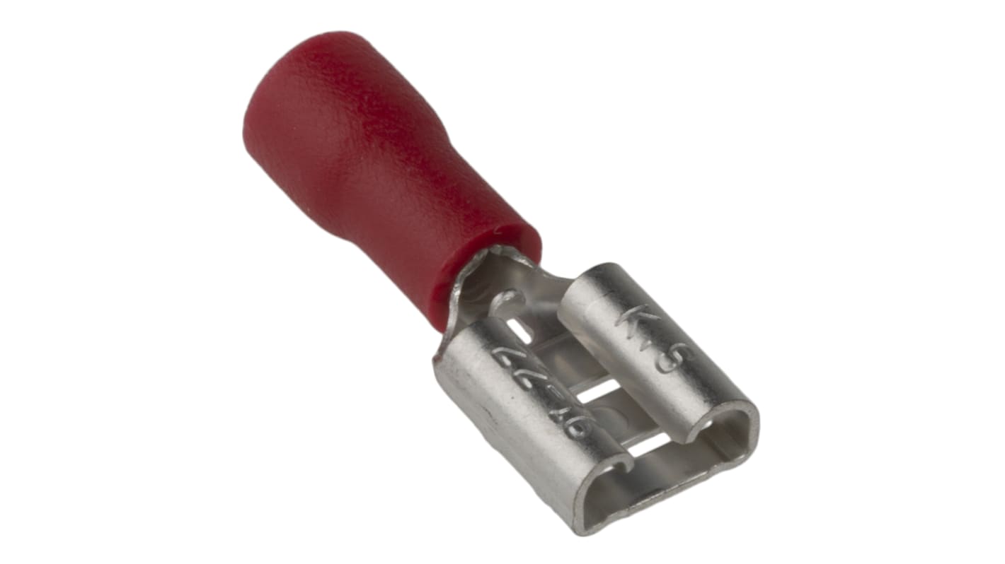 RS PRO Red Insulated Female Spade Connector, Receptacle, 0.8 x 6.35mm Tab Size, 0.5mm² to 1.5mm²