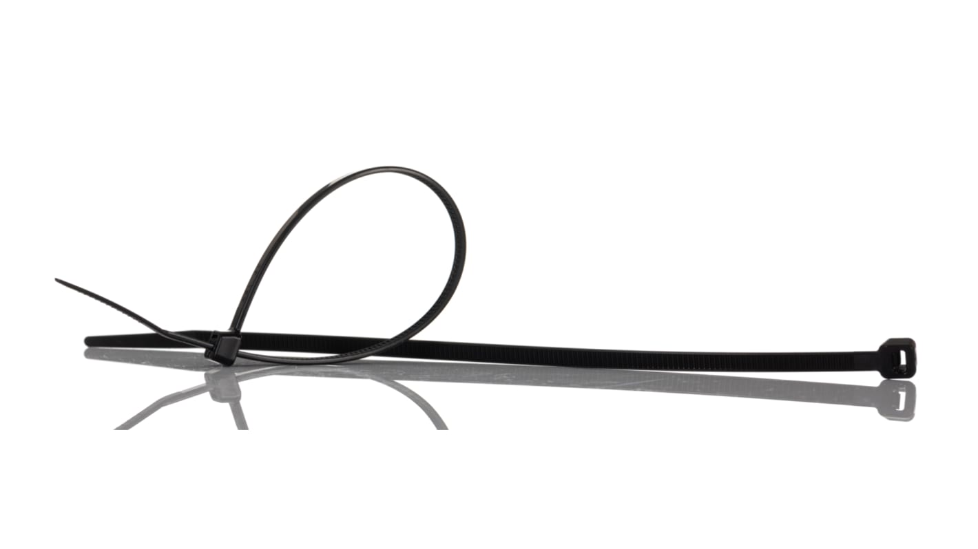 RS PRO Cable Tie, 200mm x 4.6 mm, Black PP, Pk100 RS