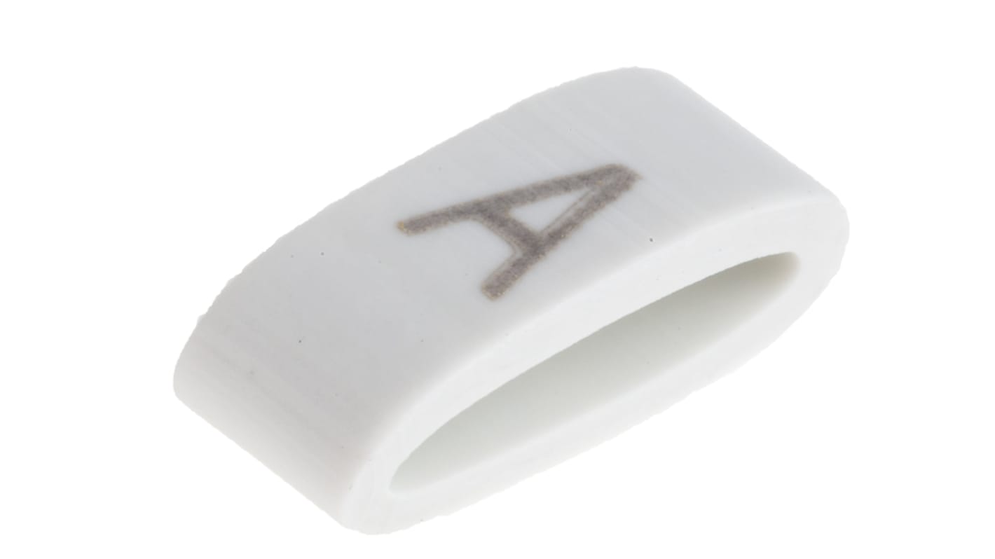 HellermannTyton HODS85 Slide On Cable Markers, Black on White, Pre-printed "A", 1.8 → 6.3mm Cable