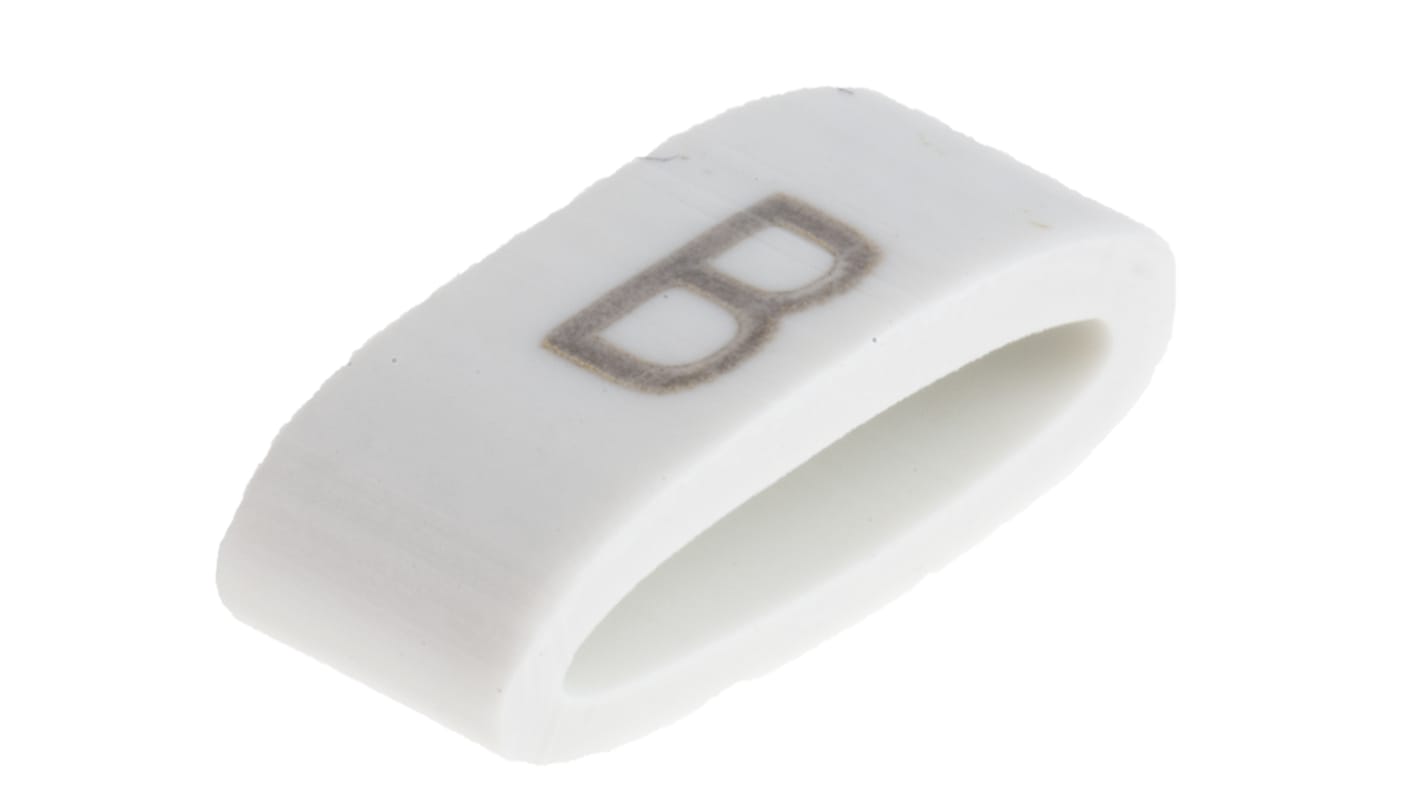 HellermannTyton HODS85 Slide On Cable Markers, Black on White, Pre-printed "B", 1.8 → 6.3mm Cable