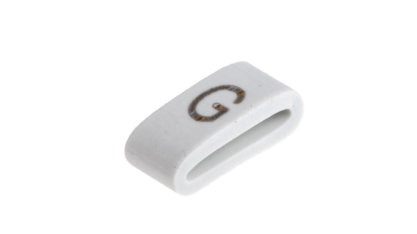 HellermannTyton HODS85 Slide On Cable Markers, Black on White, Pre-printed "G", 1.8 → 6.3mm Cable