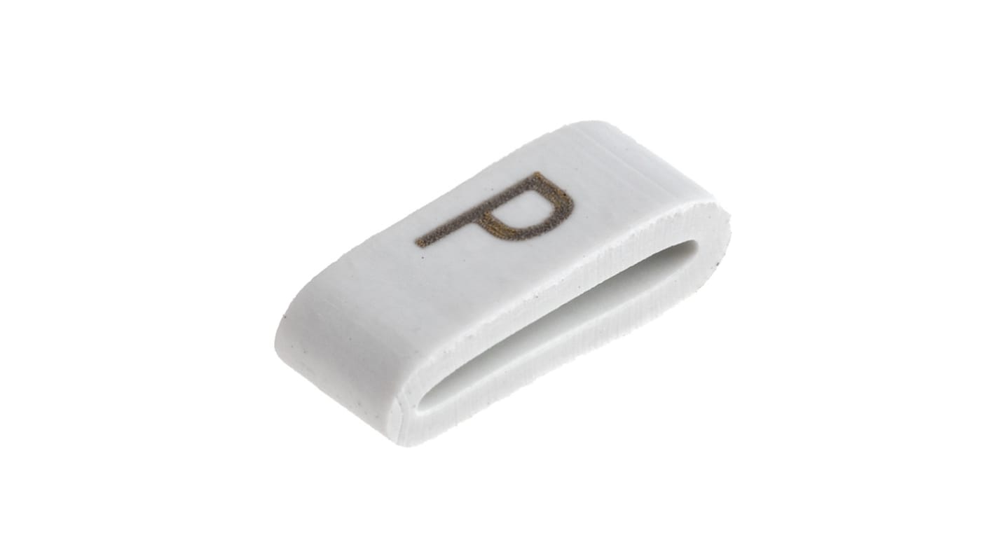 HellermannTyton HODS85 Slide On Cable Markers, Black on White, Pre-printed "P", 1.8 → 6.3mm Cable