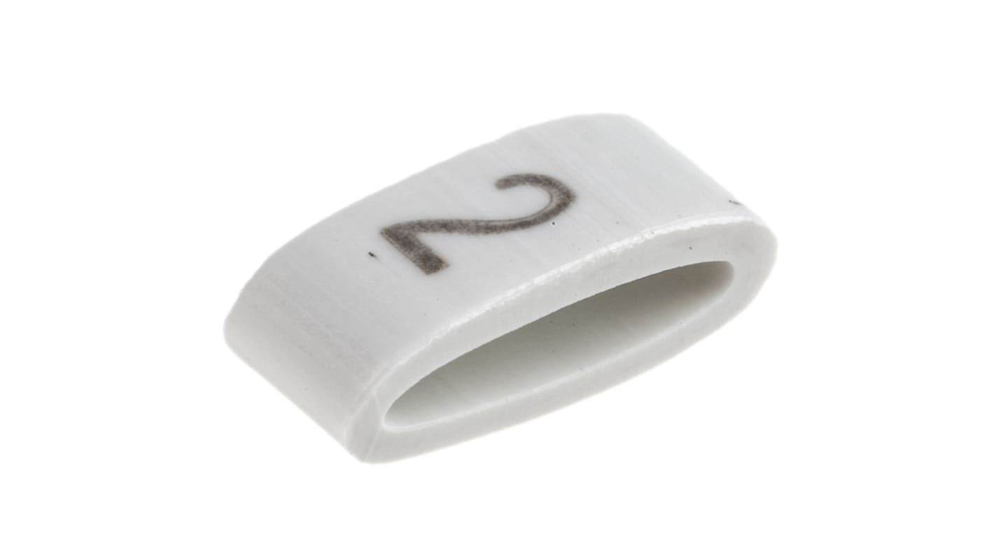 HellermannTyton HODS85 Slide On Cable Markers, Black on White, Pre-printed "2", 1.8 → 6.3mm Cable