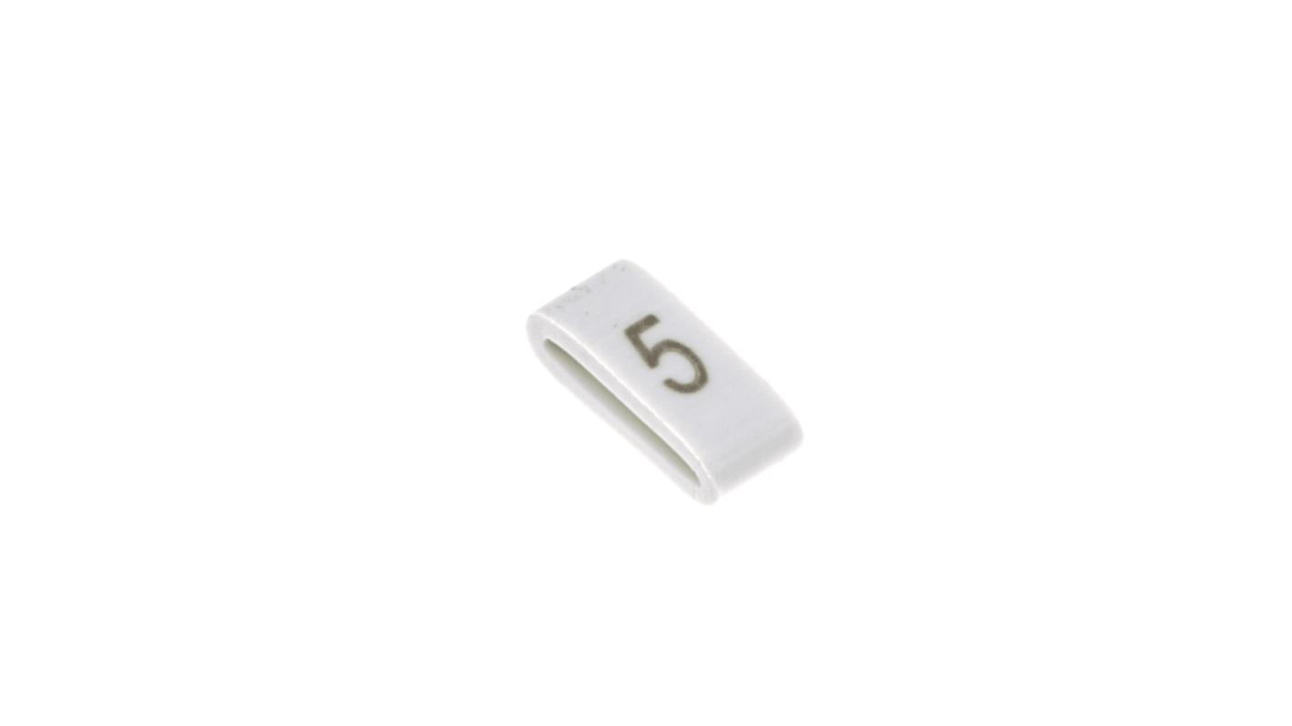 HellermannTyton HODS85 Slide On Cable Markers, Black on White, Pre-printed "5", 1.8 → 6.3mm Cable