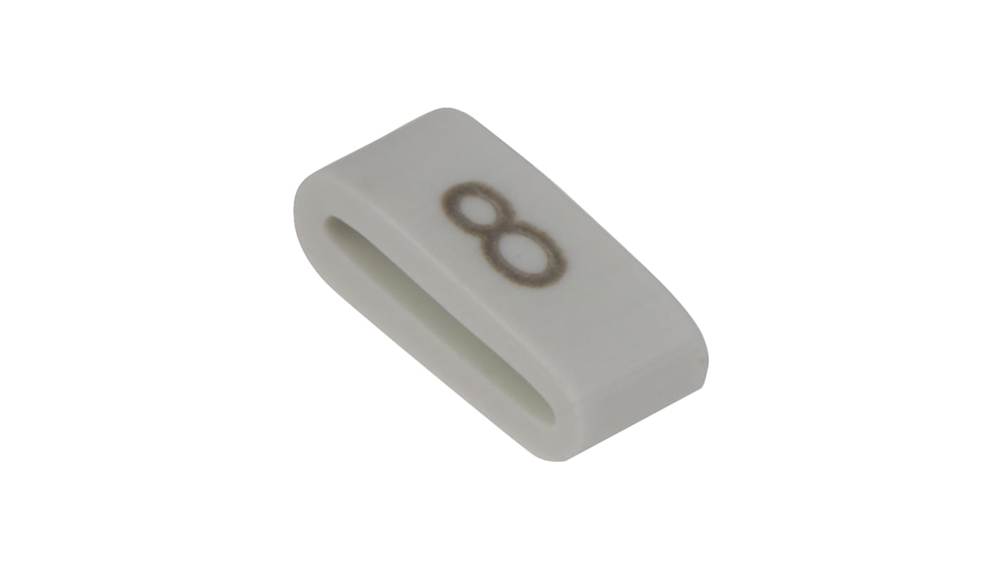 HellermannTyton HODS85 Slide On Cable Markers, Black on White, Pre-printed "8", 1.8 → 6.3mm Cable