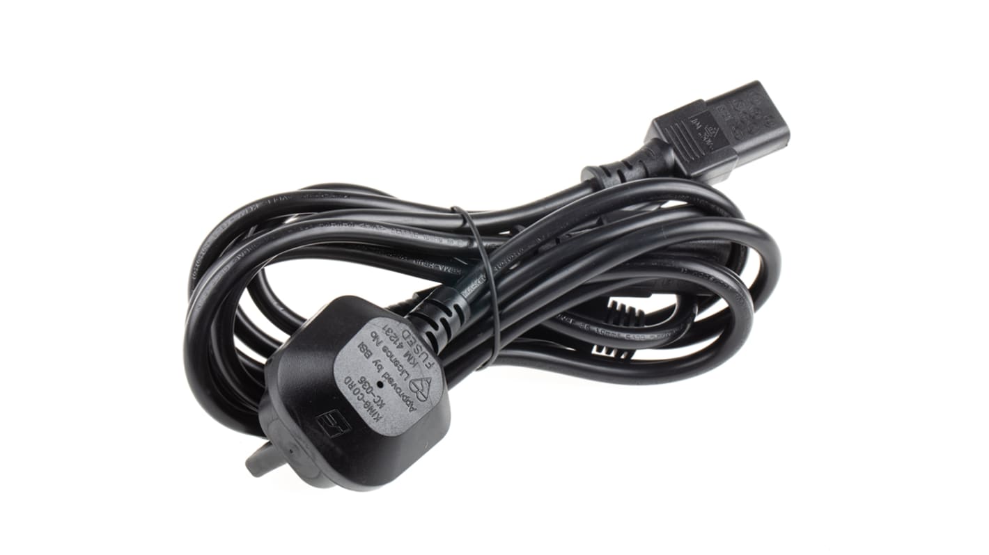 Cable de alimentación RS PRO Negro de 2.5m, con. A IEC C13 x 2, hembra, con. B Conector macho para Reino Unido tipo G,