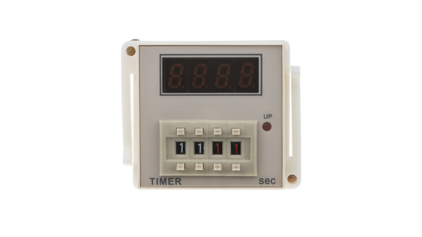 Timer Relay Wciskane 12 → 48V dc SPDT 1-stykowy RS PRO SPDT 99.99s jednofunkcyjny