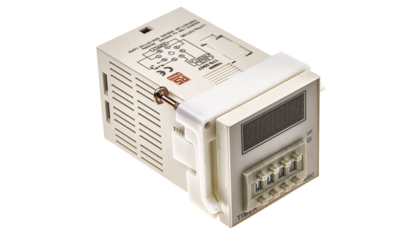 Timer Relay Wciskane 100 → 240V ac SPDT 1-stykowy RS PRO SPDT 99.9s jednofunkcyjny