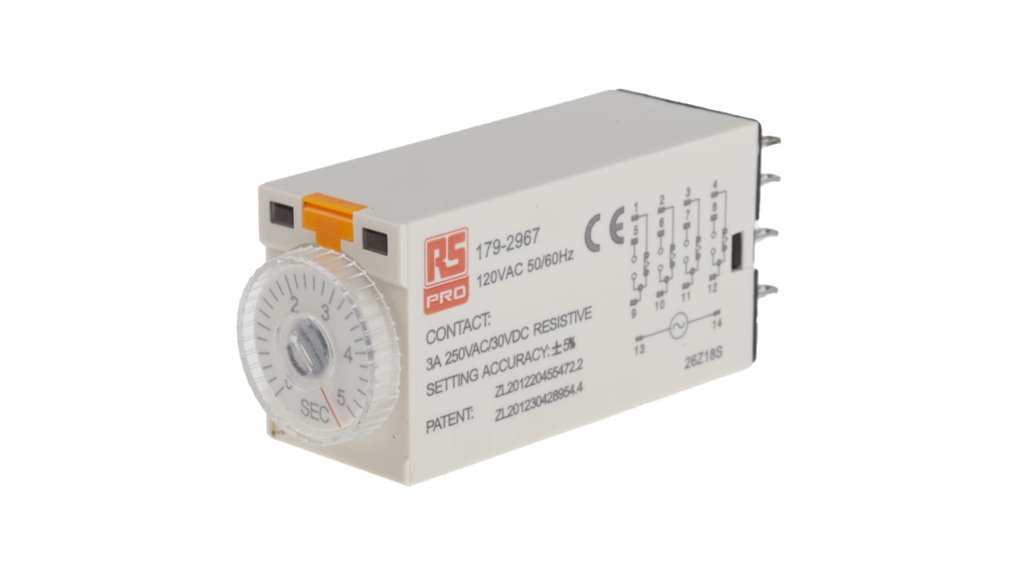 RS PRO Plug In Timer Relay, 110V ac, 4-Contact, 0.2 → 5s, 1-Function, 4PDT