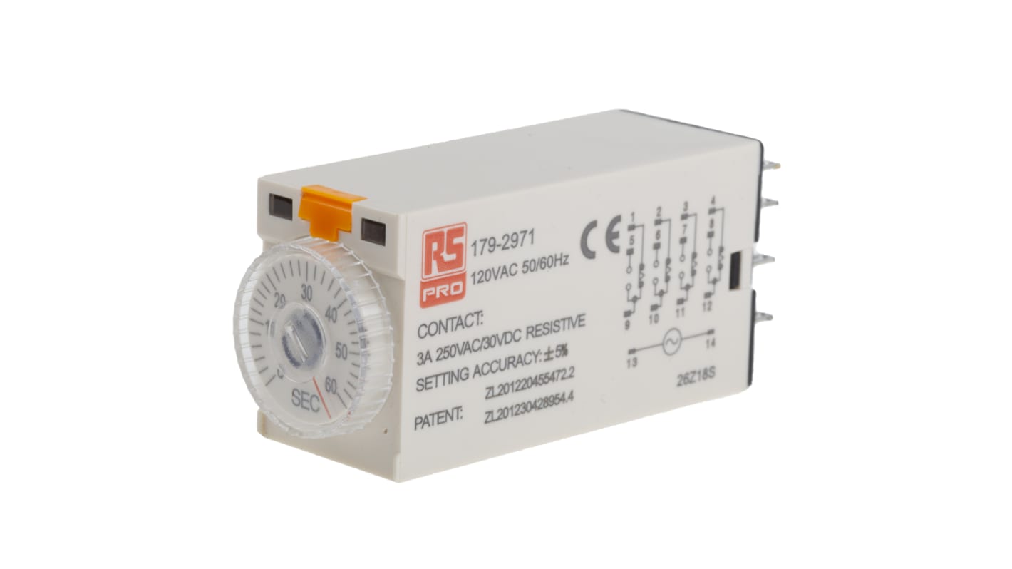 RS PRO Plug In Timer Relay, 110V ac, 4-Contact, 2 → 60s, 1-Function, 4PDT