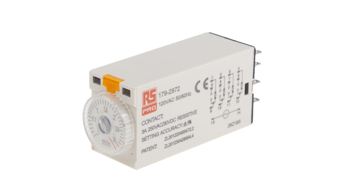 RS PRO Plug In Timer Relay, 110V ac, 4-Contact, 0.1 → 3min, 1-Function, 4PDT