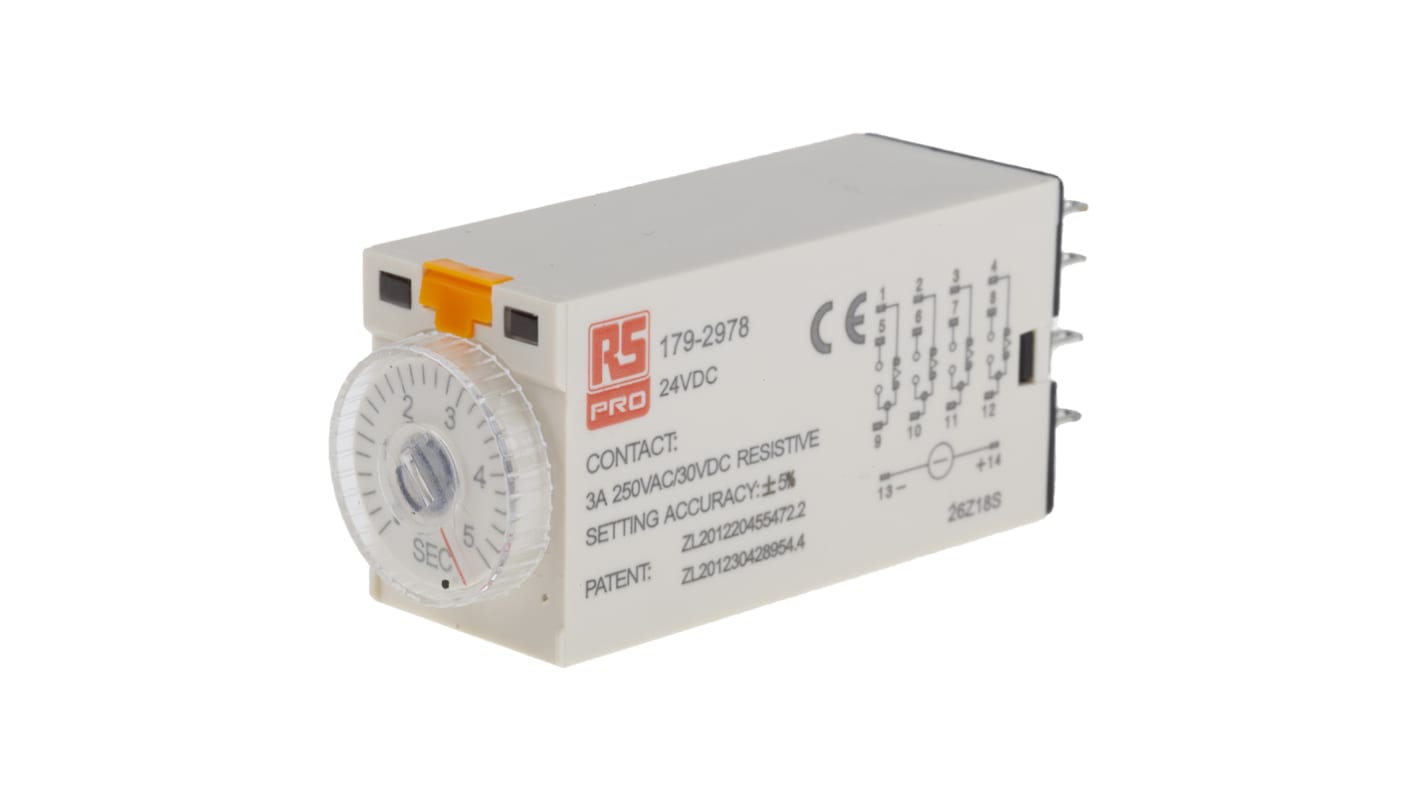 RS PRO Plug In Timer Relay, 24V dc, 4-Contact, 0.2 → 5s, 1-Function, 4PDT