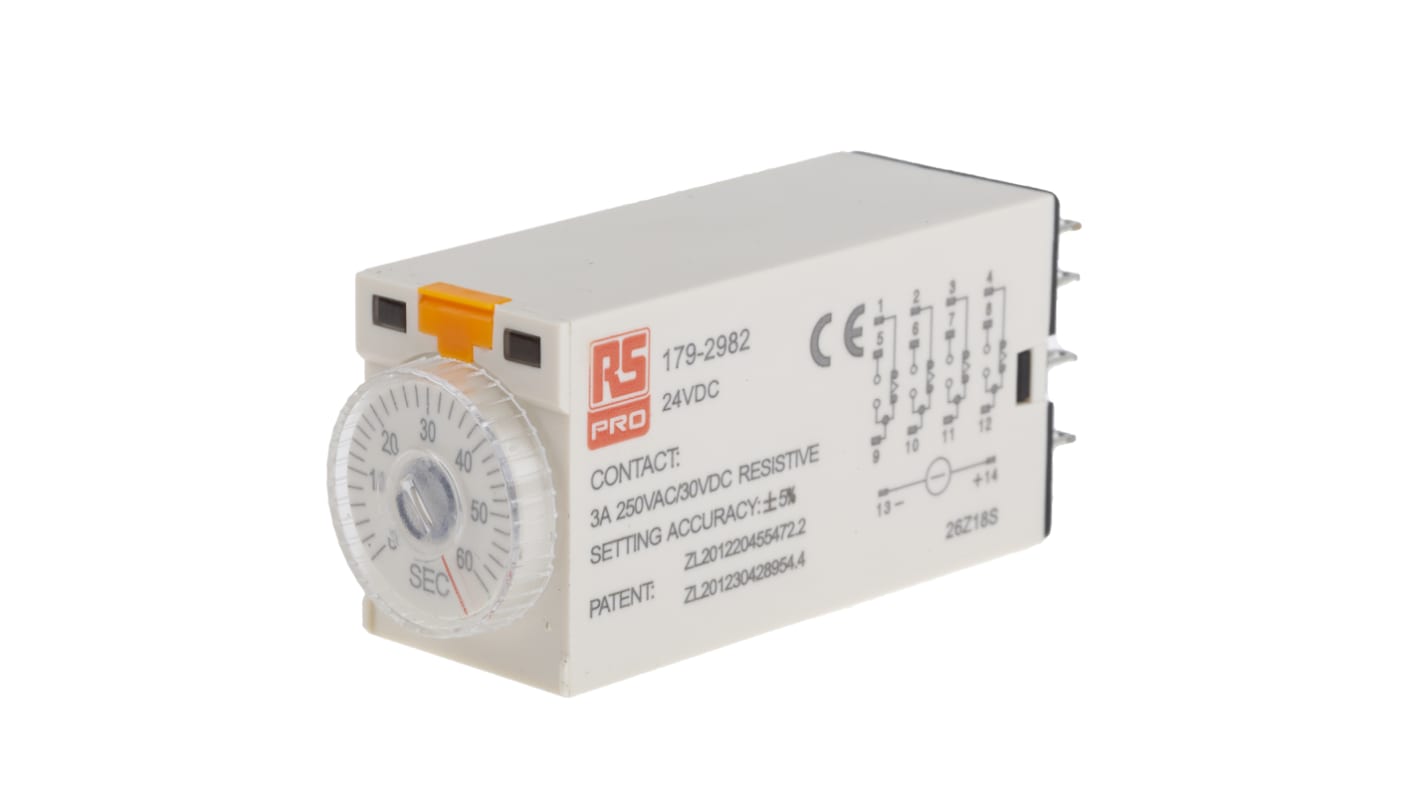 RS PRO Plug In Timer Relay, 24V dc, 4-Contact, 2 → 60s, 1-Function, 4PDT