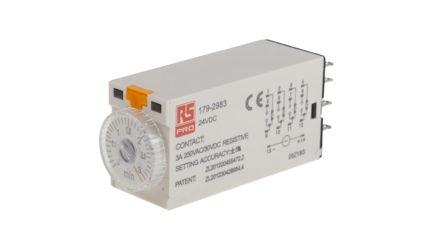 RS PRO Plug In Timer Relay, 24V dc, 4-Contact, 0.1 → 3min, 1-Function, 4PDT