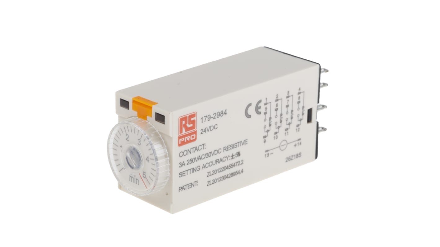 RS PRO Plug In Timer Relay, 24V dc, 4-Contact, 0.2 → 5min, 1-Function, 4PDT