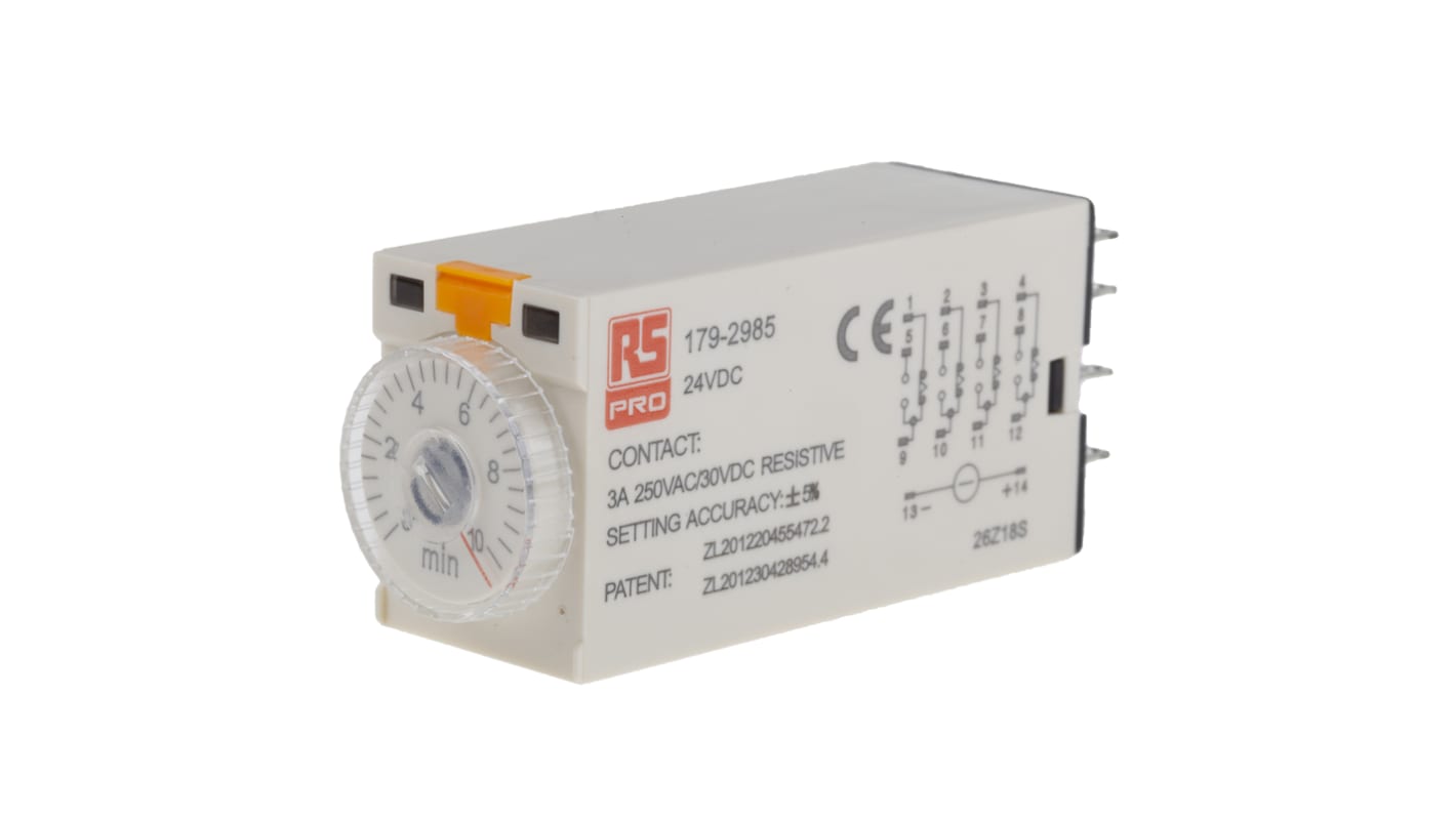 RS PRO Plug In Timer Relay, 24V dc, 4-Contact, 0.5 → 10min, 1-Function, 4PDT