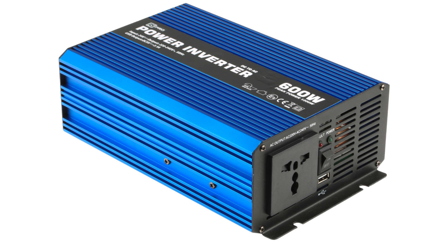 RS PRO Pure Sine Wave 600W Power Inverter, 24V Input, 230V Output RS