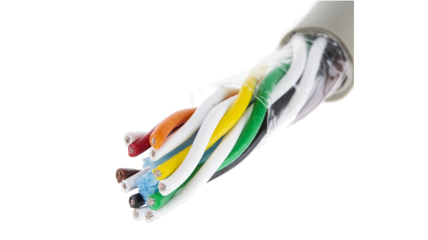 Cable de datos Alpha Wire Pro-Tekt de 12 conductores, 6 pares, 0.23 mm², 24 AWG, long. 100m, Ø ext. 7.24mm, funda de
