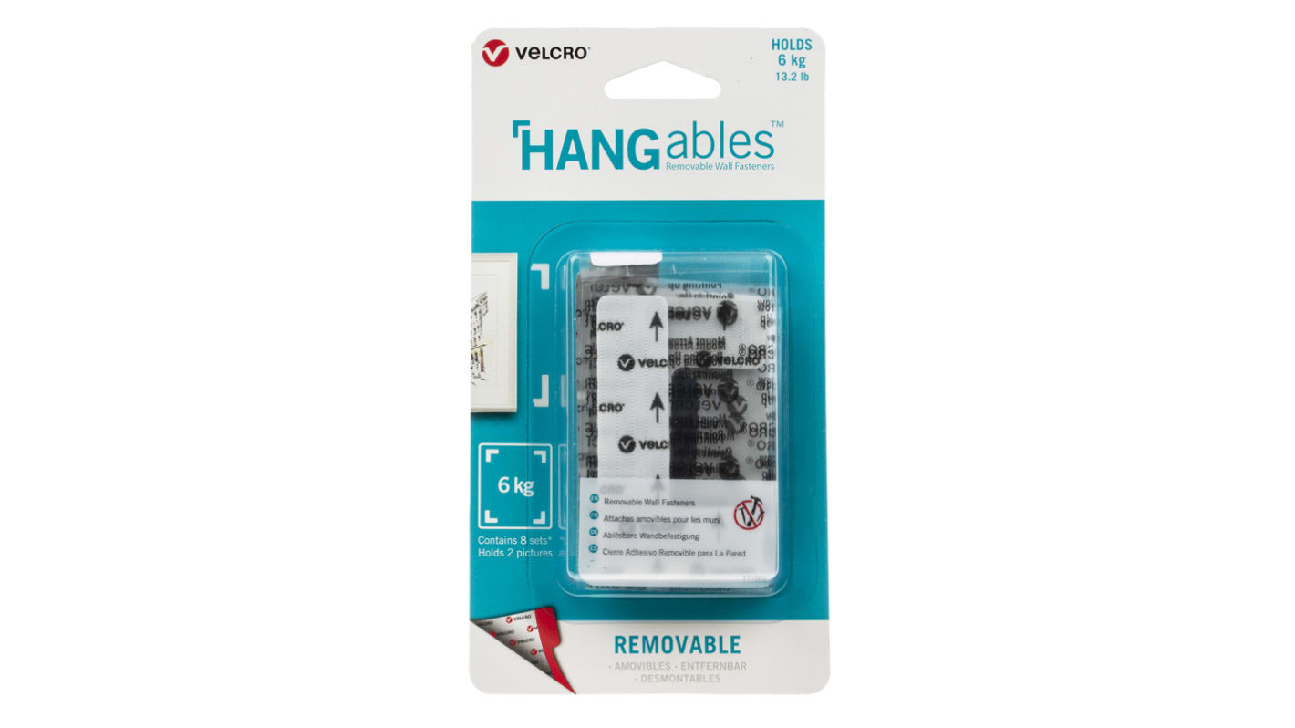 Gancho adhesivo Velcro VEL-30127-WEU Blanco 76 x 44 mm HANGables x 8