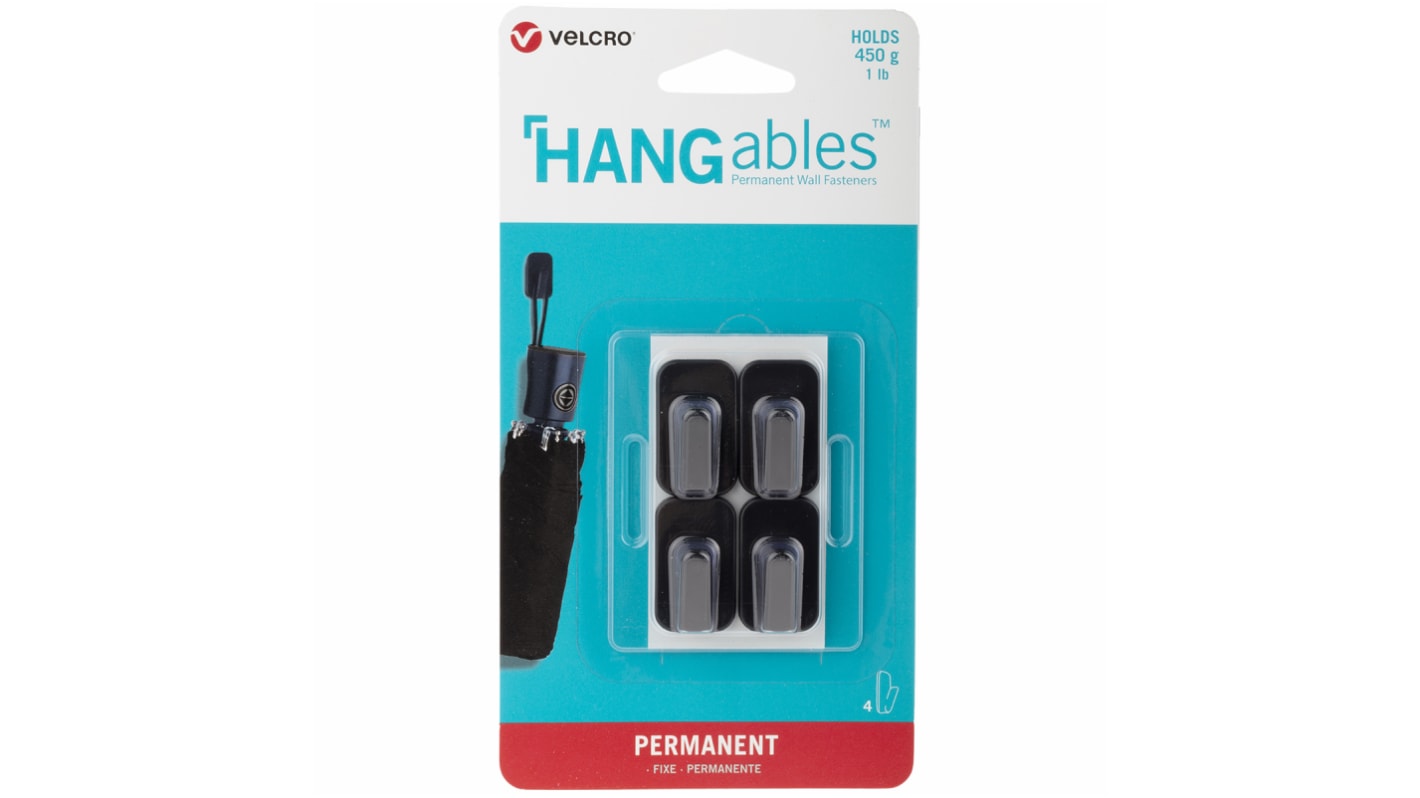 Gancho adhesivo Velcro VEL-30113-WEU Negro 19 x 32 mm HANGables x 4