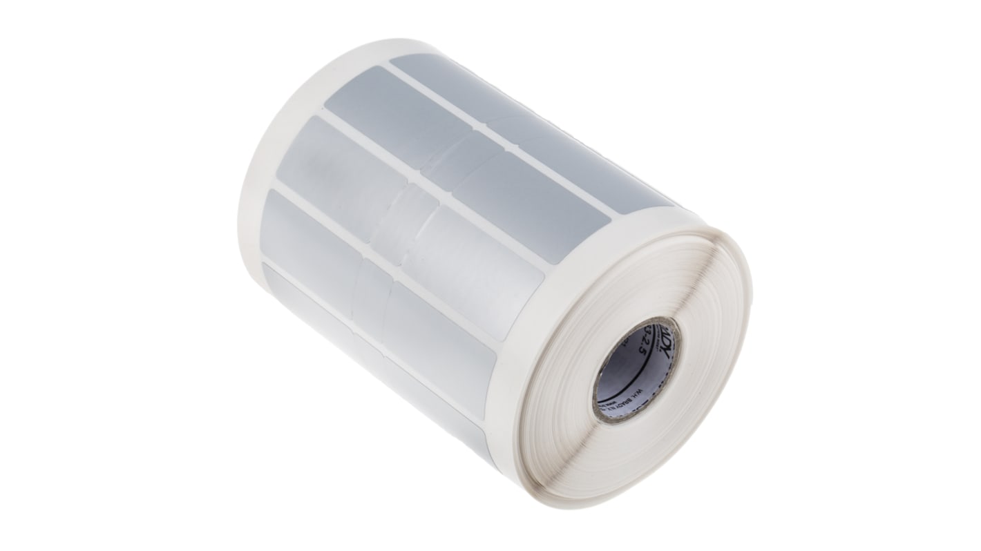 Etiqueta y cinta para impresora de etiquetas Brady sobre fondo Plata de 19.05 x 38.1mm, 2500 Per Roll, para usar con