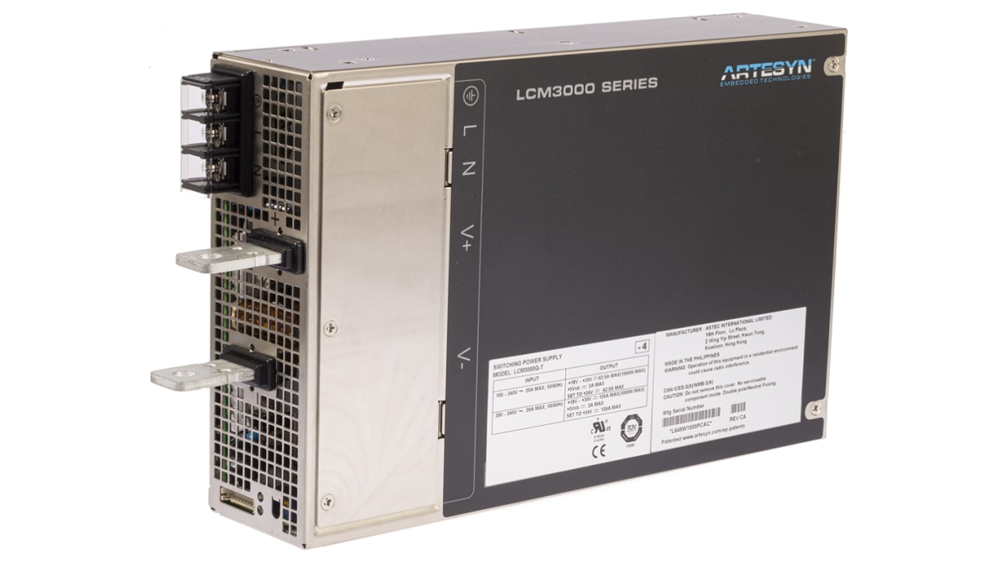 Alimentatore switching Artesyn Embedded Technologies LCM3000Q-T, 3kW, ingresso 90 → 264V ca, uscita 24V cc, 125A