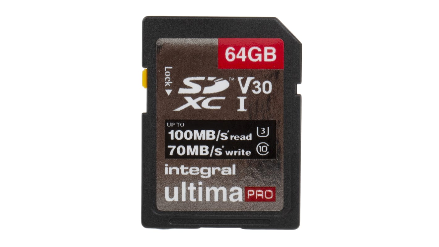 INSDX64G100/70V30 Integral Memory 64 GB SDXC SD Card, Class 10, UHS