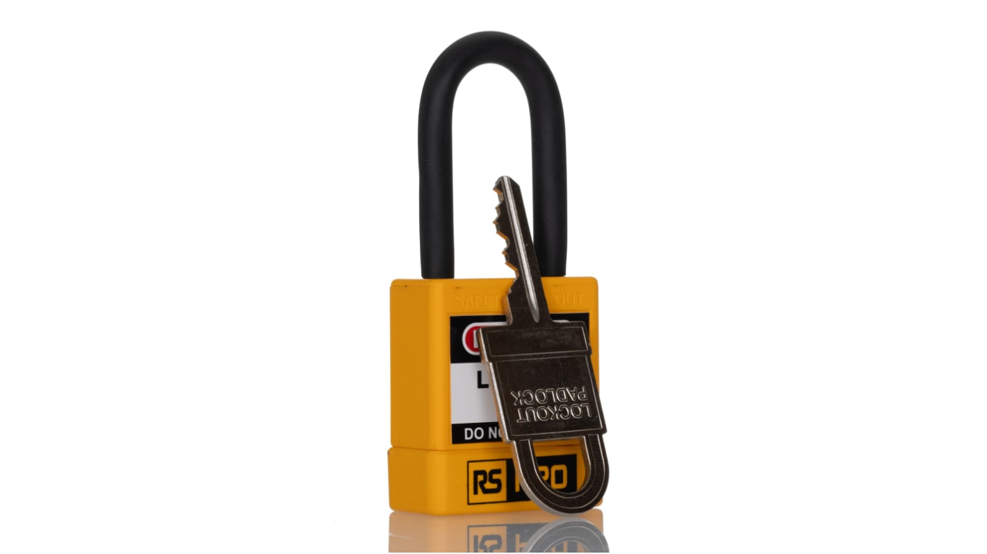 RS PRO Yellow ABS, Steel, PVC Safety Lockout Padlocks, 6mm Shackle, 48mm Attachment