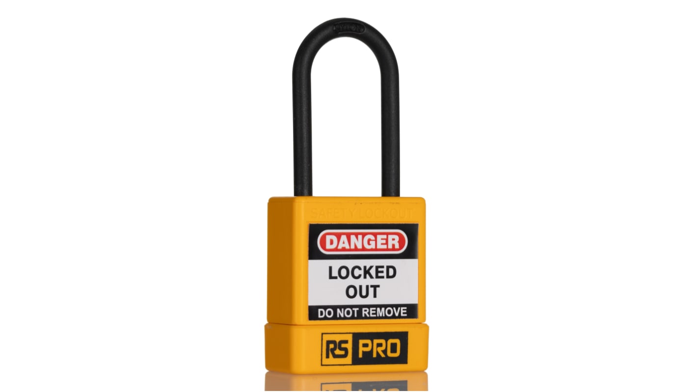 RS PRO Yellow ABS, Nylon Safety Lockout Padlocks, 5mm Shackle, 46mm Attachment