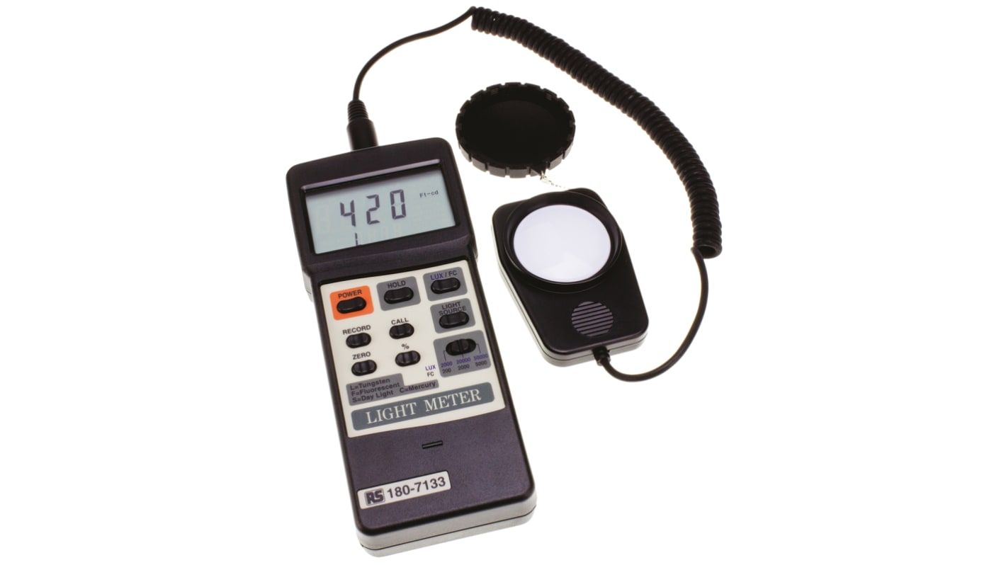 RS PRO Light Meter, 0lx to 50000lx, ±4% + 1 Digit